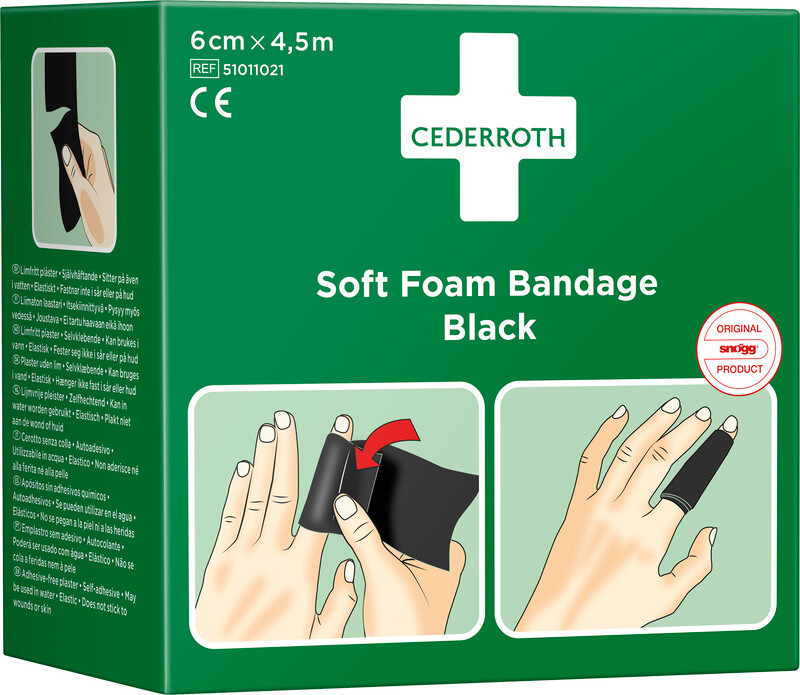 Cederroth soft bandage/plaster, sort, 6cm x 450cm billede
