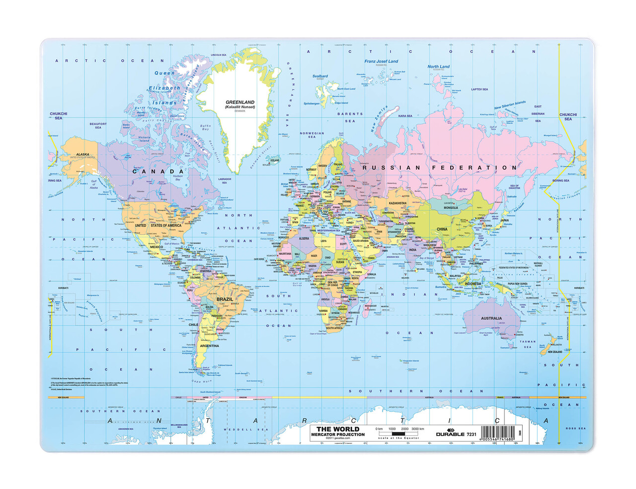 Skriveunderlag 50x38 cm med verdenskort pp