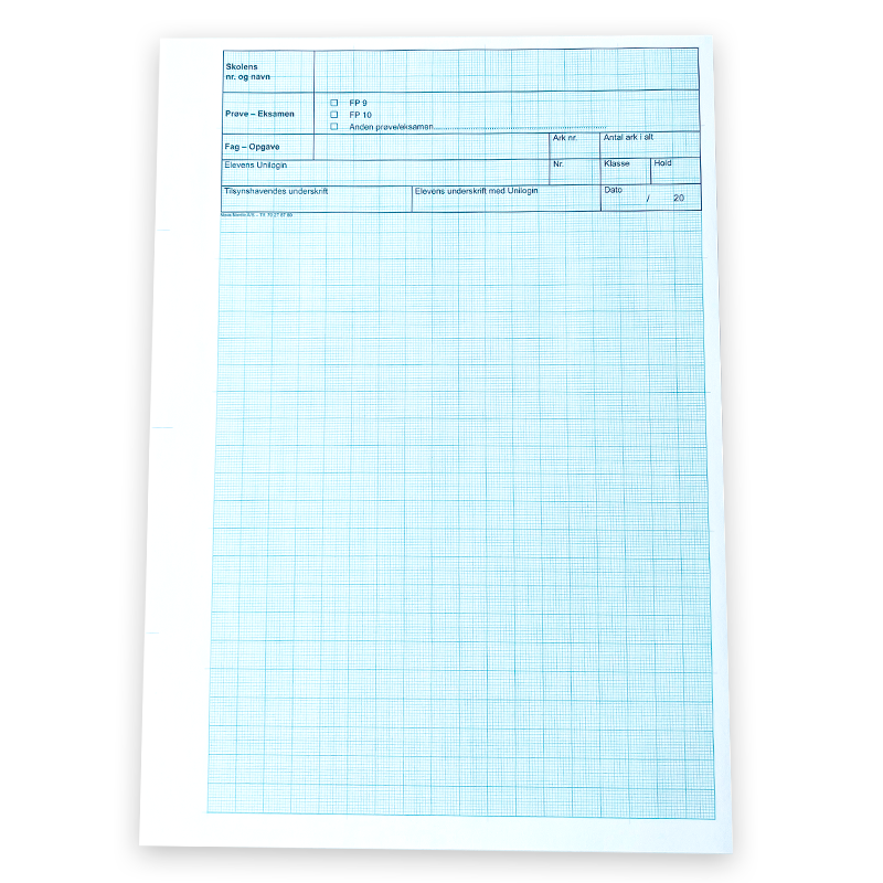 Eksamenspapir blå millimeter enkeltark, 500 ark