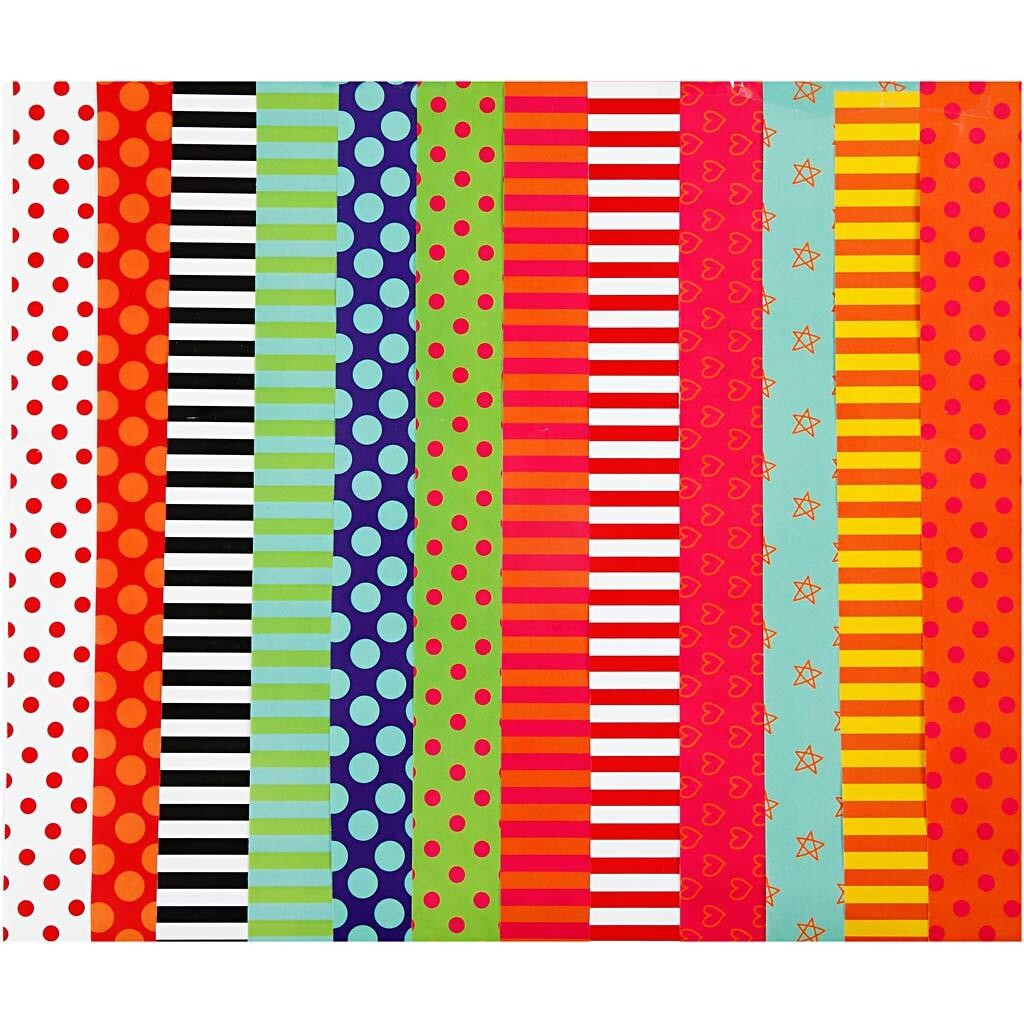 Glanspapir, Mønstret, 24x32 cm, 80 g, Ass. Farver, 50 Ass. Ark billede