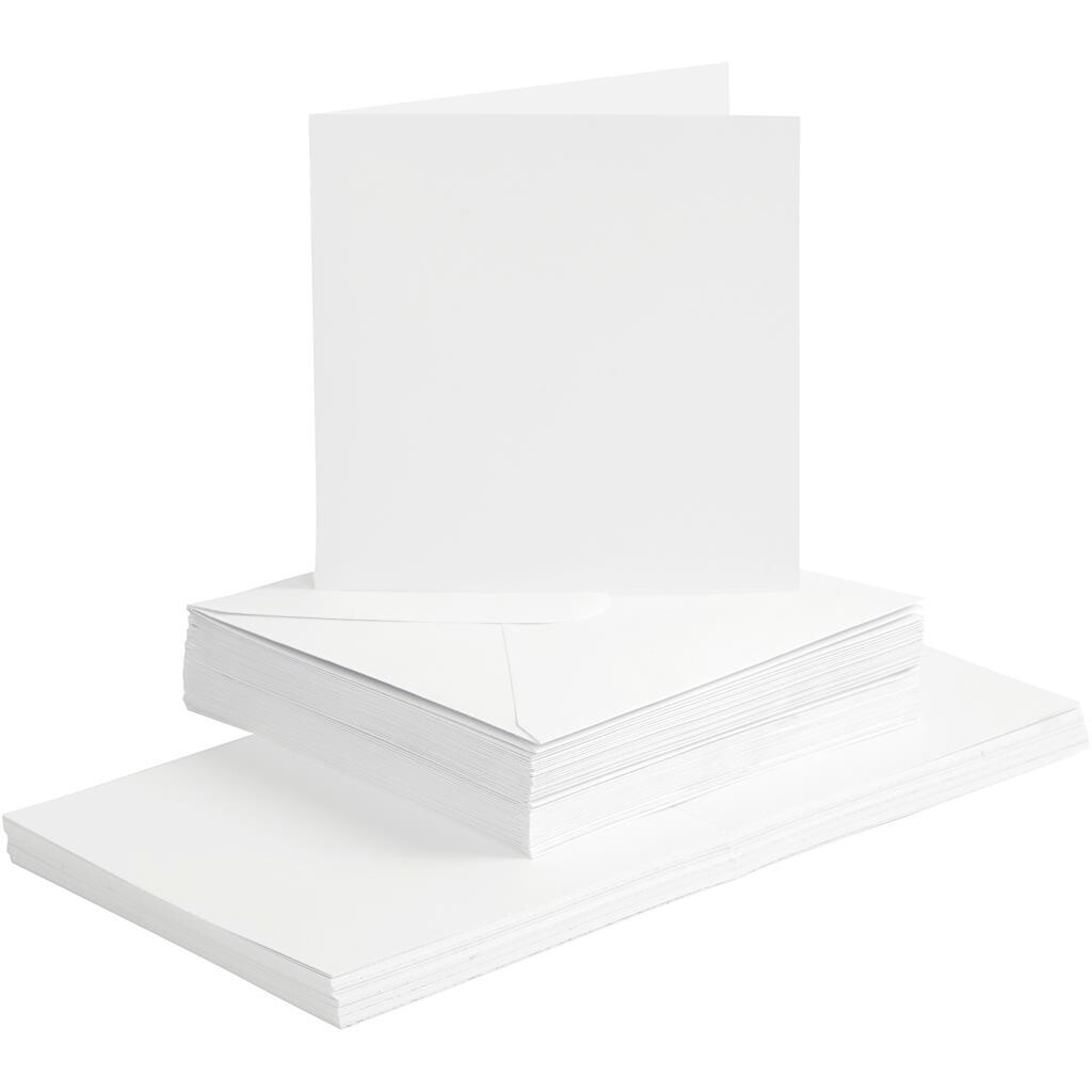Kort og kuverter - 15 x 15 cm, Hvid, 50 sæt/pk billede