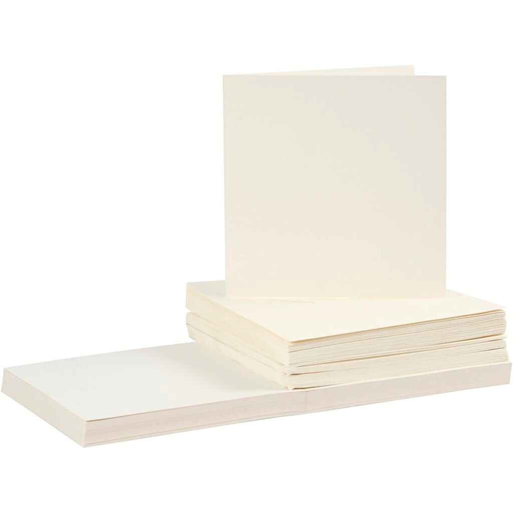 Kort og kuverter - 15 x 15 cm, Råhvid, 50 sæt/pk billede