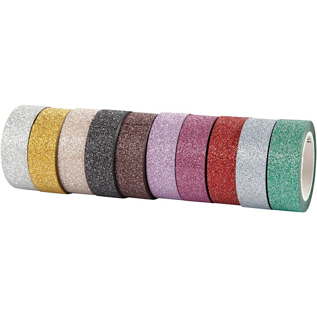 Glittertape 10 x 6 m - 15 mm, 10 ass. farver billede