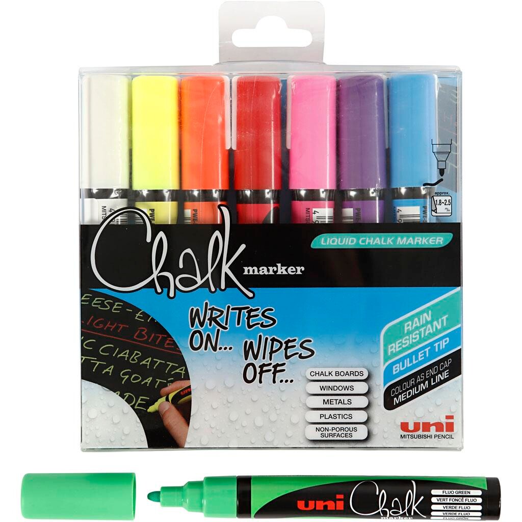 Chalk Marker, 1,8-2,5 mm streg, 8 ass. farver billede