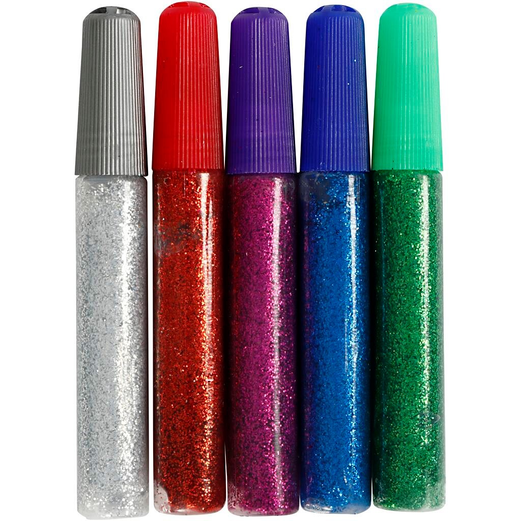 Billede af Glitterlim, ass. farver, 5x10 ml