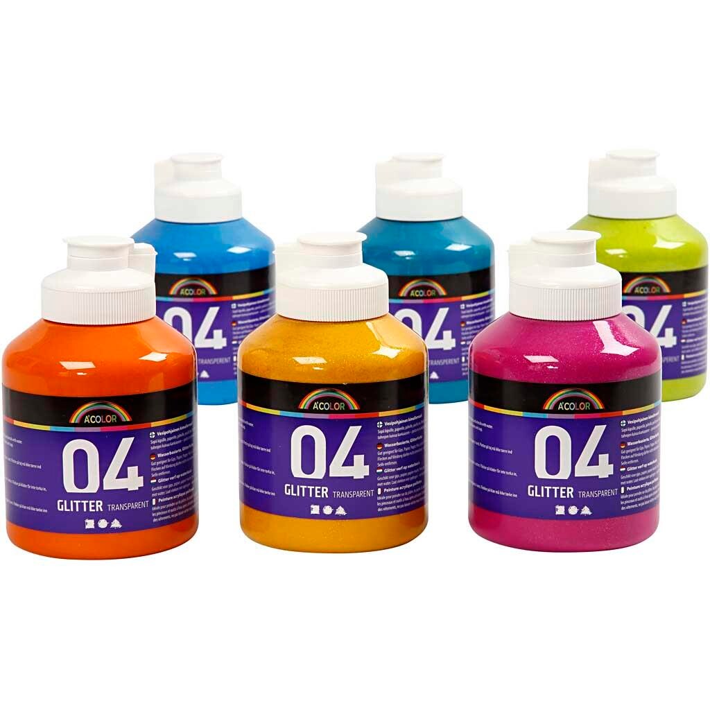 A-Color glittermaling, 04 - glitter, 6 x 500 ml billede