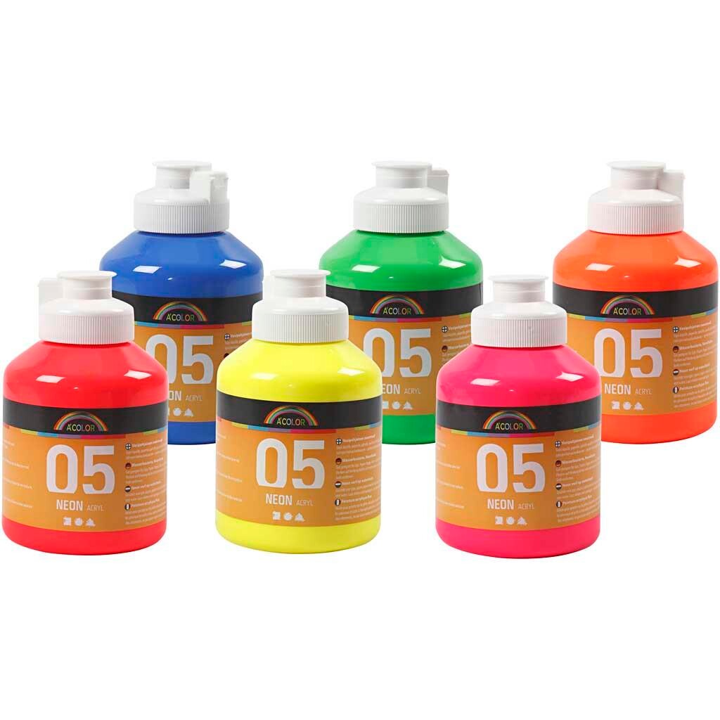 Billede af A-Color neonmaling, neonfarver, 05 - neon 6 x 500 ml