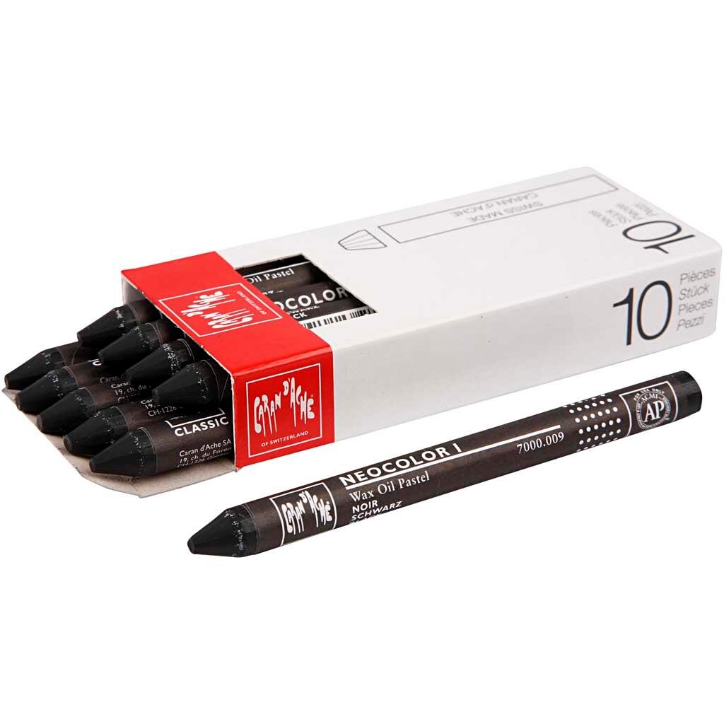 Caran d'Ache Neocolor 1 - Black (009), Primærfarve, 10 stk.