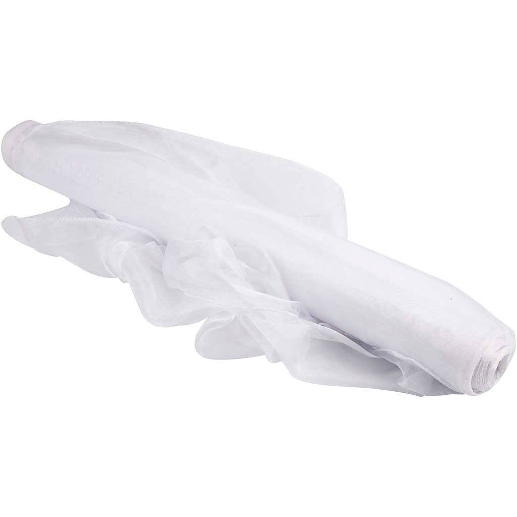 Organza stof, 50 cm, hvid, 10 m. billede