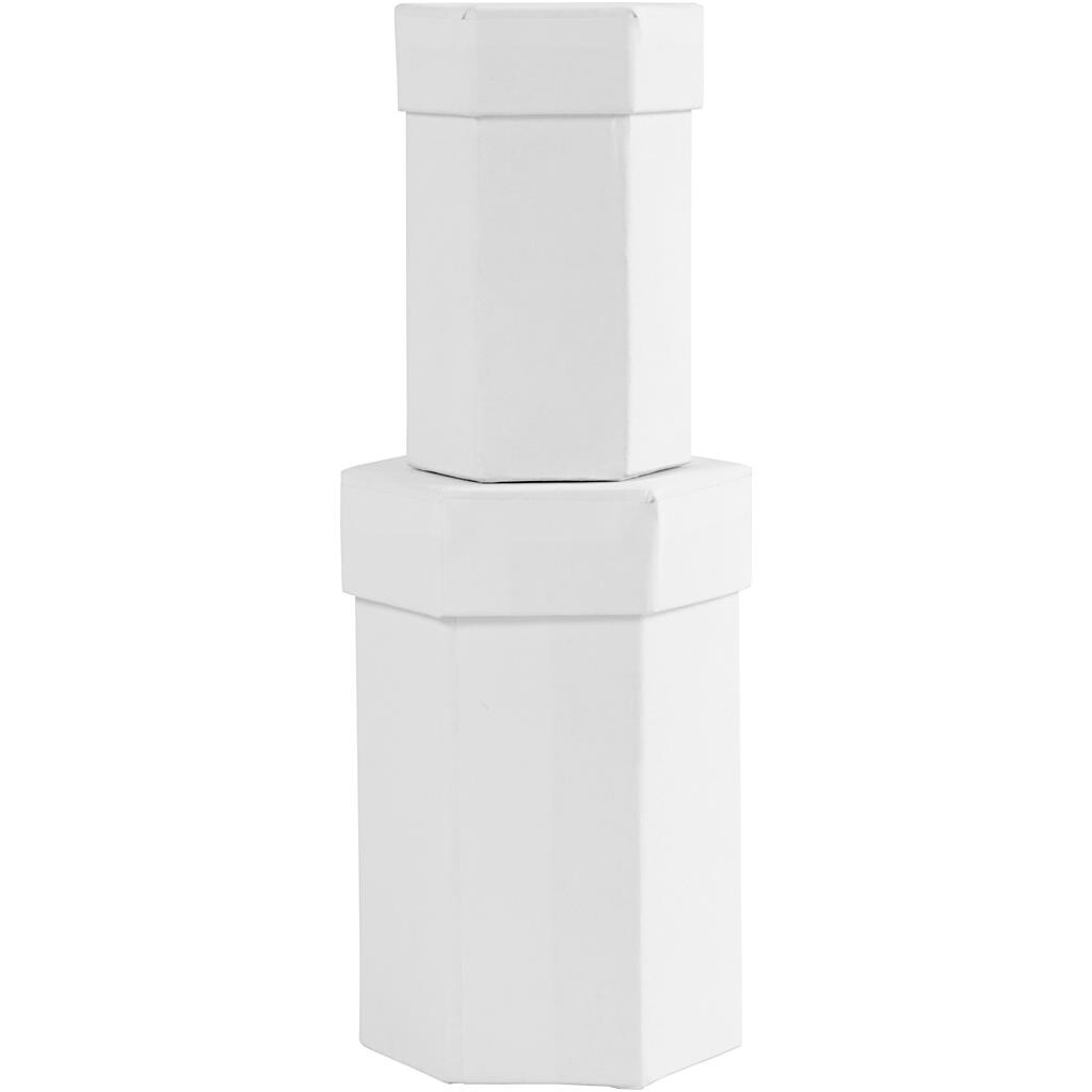 Sekskantede æsker, str. 4,5 + 6 cm - H: 7+9 cm, Hvid billede