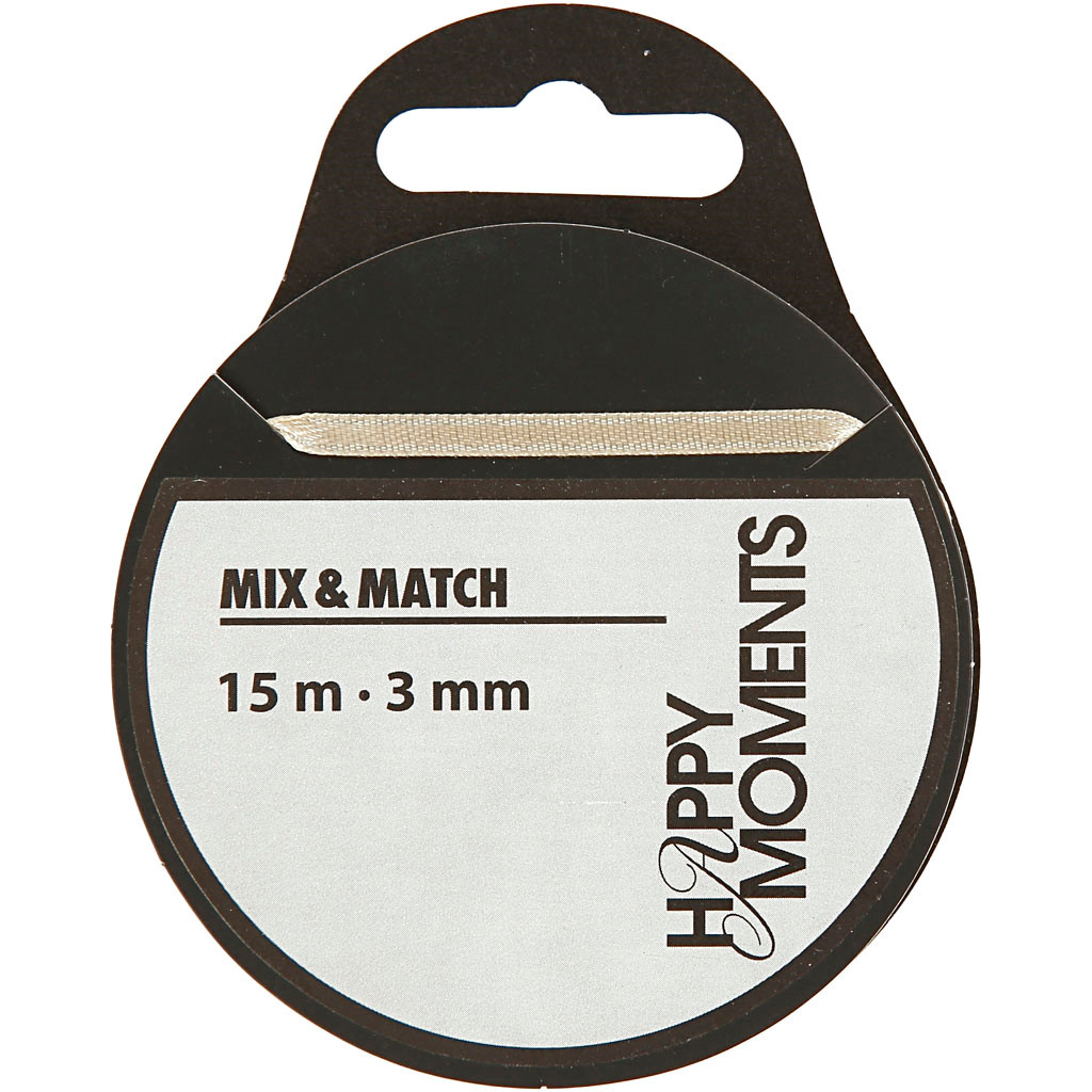 Satinbånd, 3 mm, creme, 15 m billede