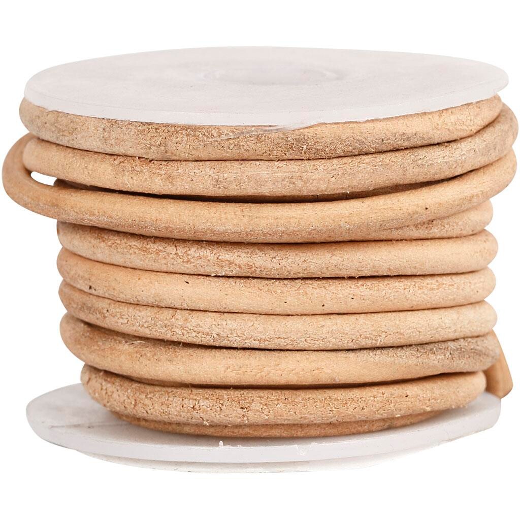 Lædersnøre, 4 mm, natur, 5 m billede