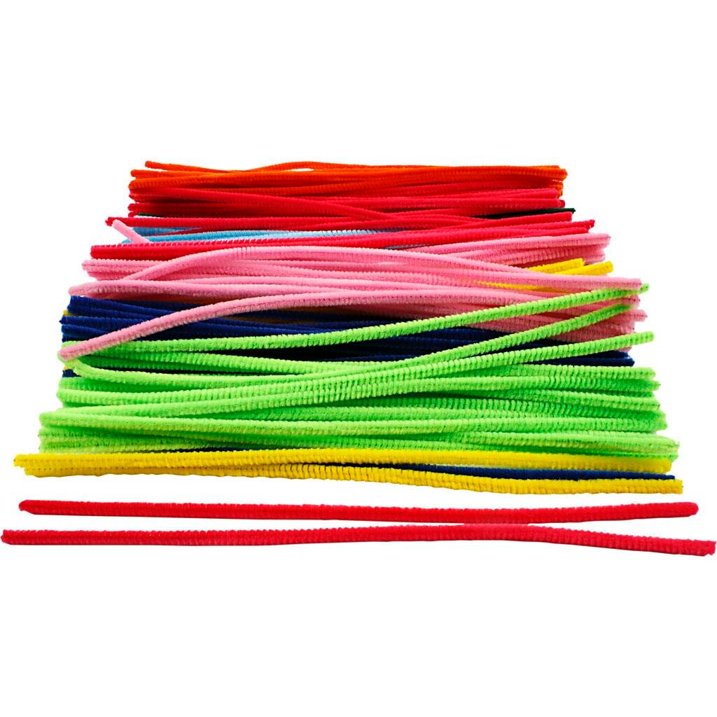 Chenille, L 30 cm. 6 mm, ass. farver, 200 ass. billede