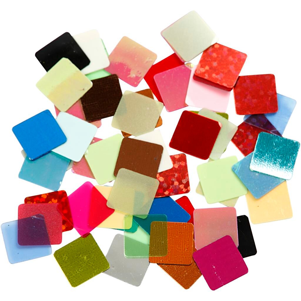 Paillet mosaik, 10x10 mm, ass. farver, 2 billede