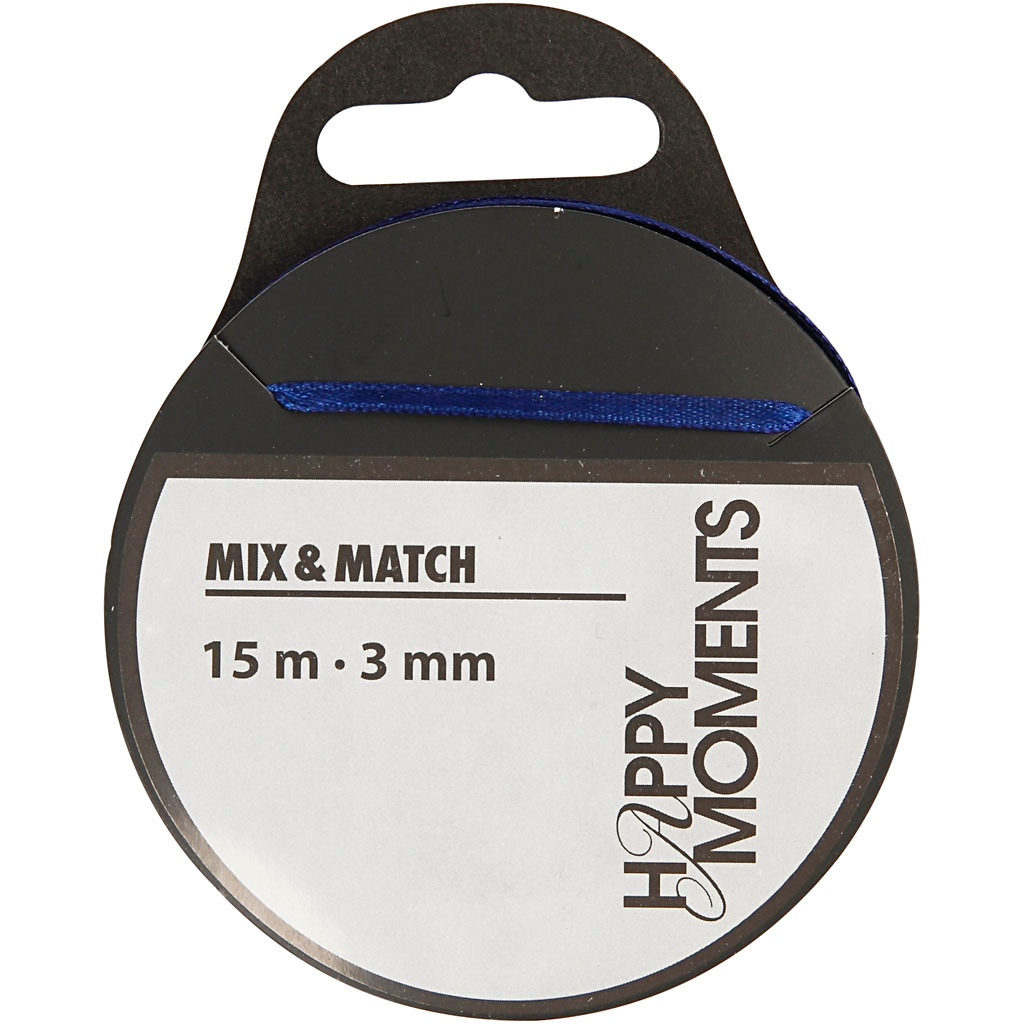 Satinbånd, B: 3 mm., mørke blå, 15 mtr. billede