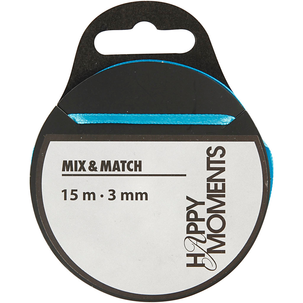 Satinbånd, 3 mm, turkis, 15 m billede