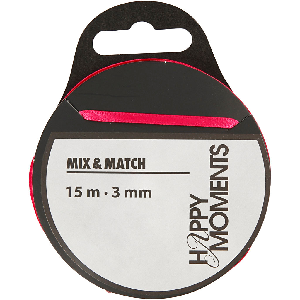 Satinbånd, B: 3 mm., pink, 15 mtr. billede