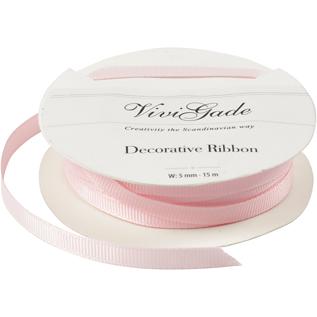 Grosgrainbånd, B: 5 mm, lyserød, 15m/ 1 rl.