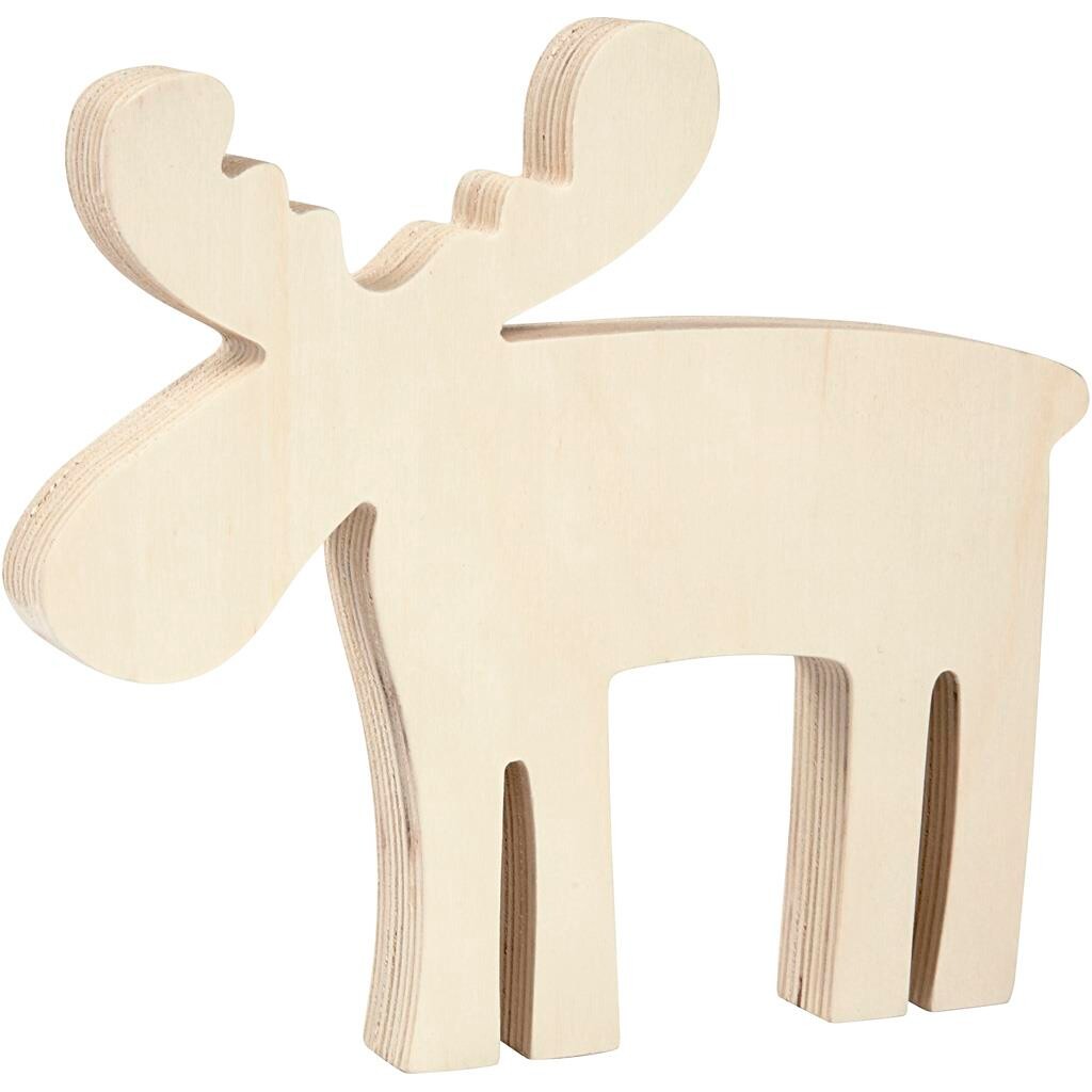 Elg i lyst træ, 15x14 cm, 1 stk. billede