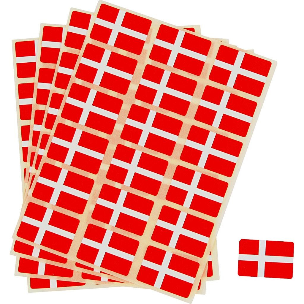 Dansk flag, selvklæbende, 15 x 22 mm, pakke a 72 stk