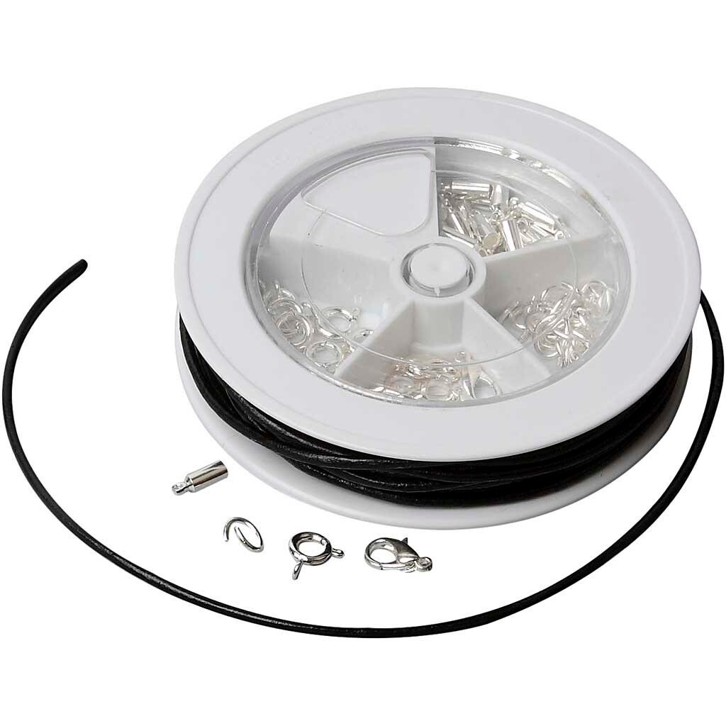 Startsæt med lædersnøre, forsølvet, FS, billede