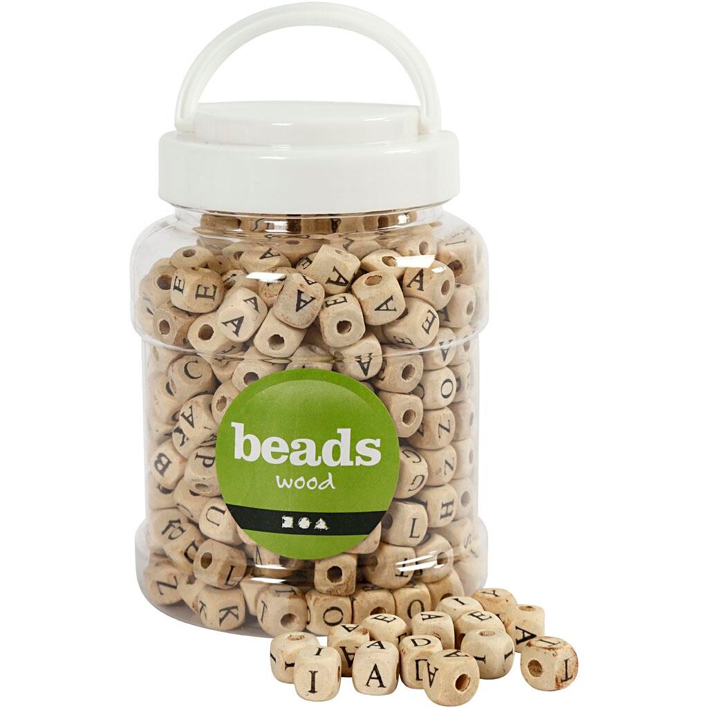 Bogstavperler, 9 x 9 x 9 mm - Kinesisk bærtræ, Ca. 400 stk.