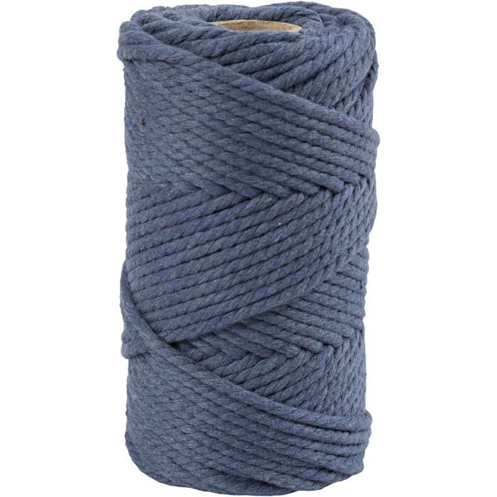 Macramé reb, L: 55 m, diam. 4 mm, blå, 330 g/ 1 rl billede