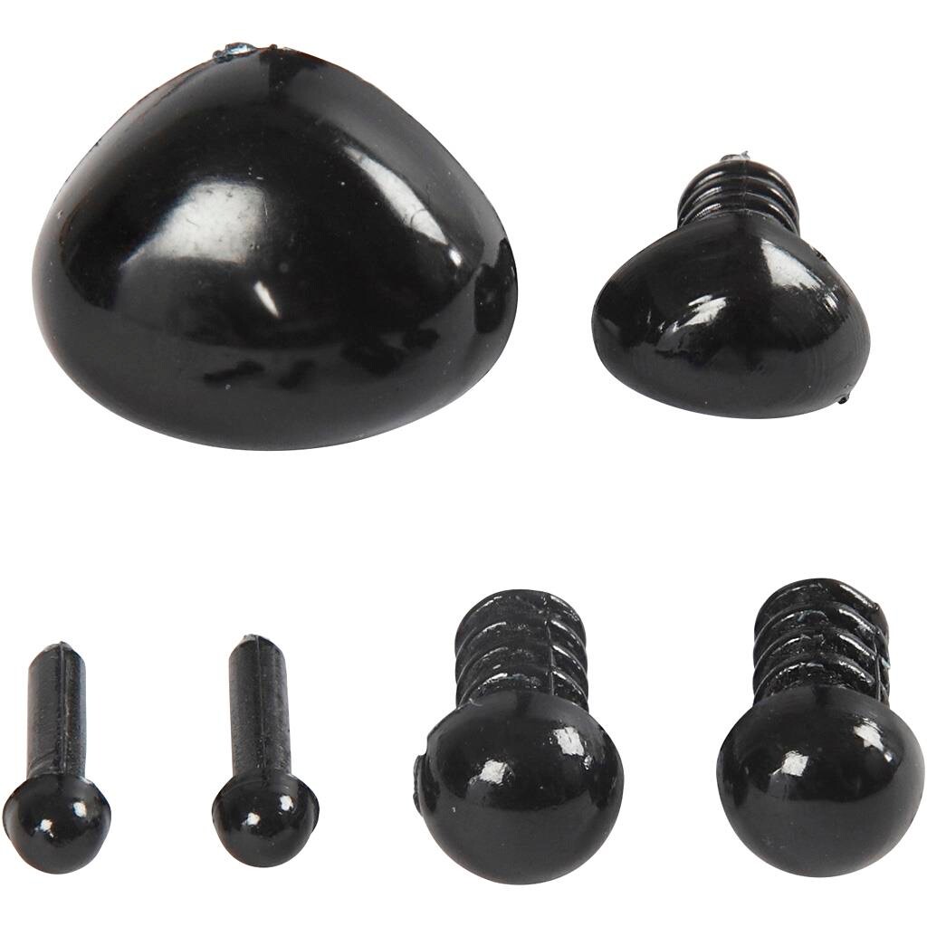 Øjne og snuder i plast - diam. 3 + 6 mm, 20 sæt billede