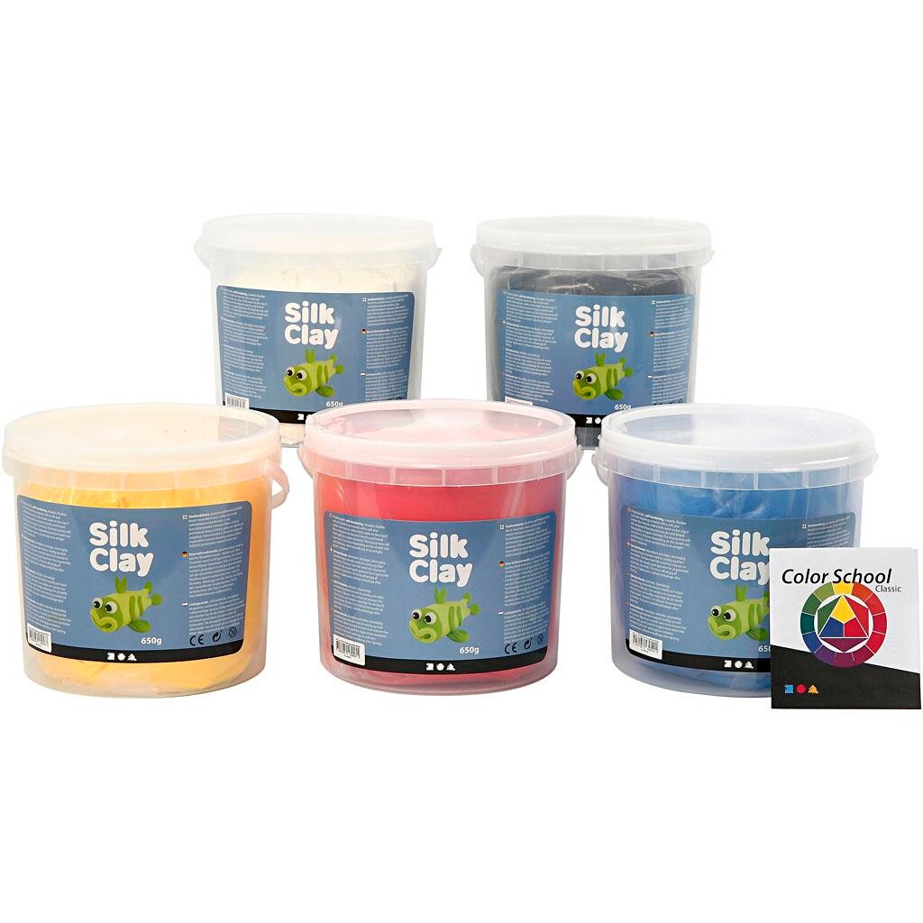 Silk Clay, 5 x 650 gram - Ass. farver, Farveskolevejledning billede