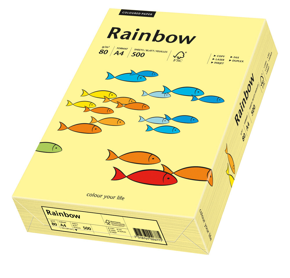 Rainbow kulørt kopipapir 80g. A3 lys gul 12