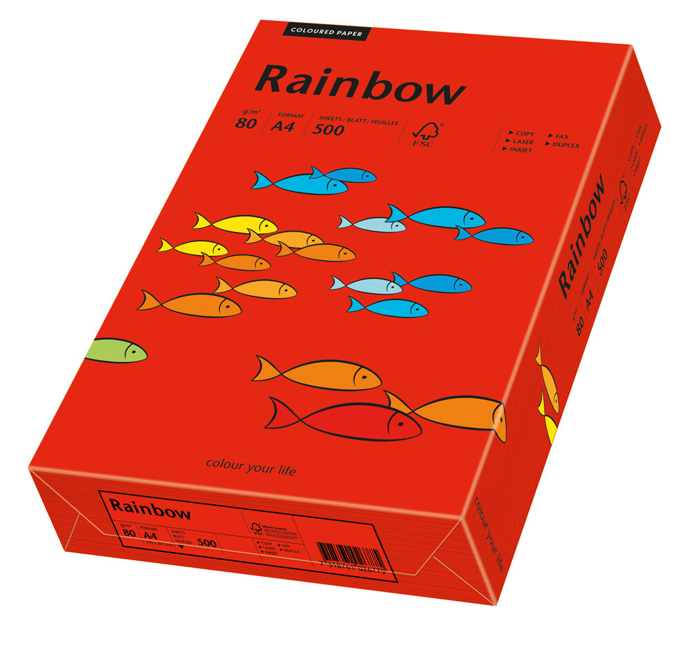Rainbow kulørt kopipapir 80 g. A3 rød 28