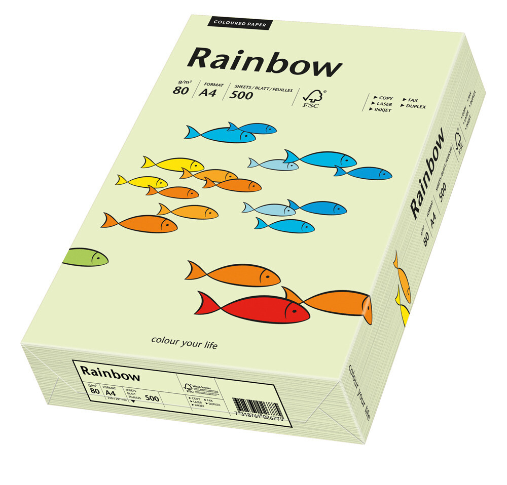 Rainbow kulørt kopipapir 80 g. A3 lys grøn 72
