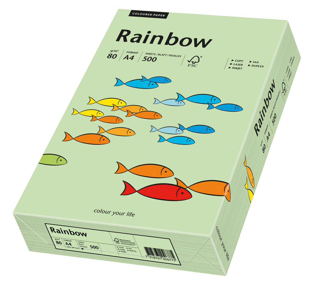 Rainbow kulørt kopipapir 80g. A3 medium grøn 75