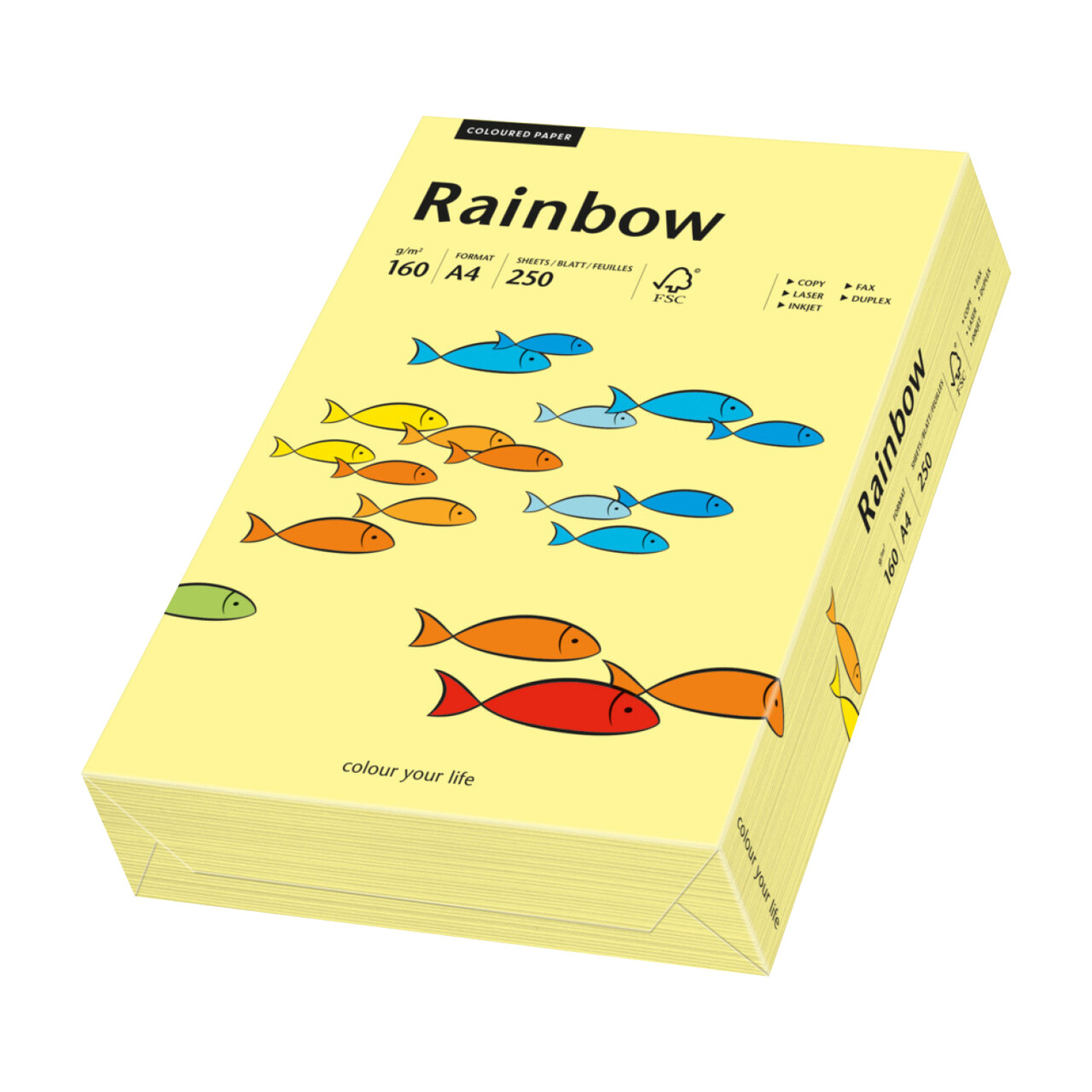 Rainbow kulørt kopipapir 160 g. A4 lys gul 12, 250 ark