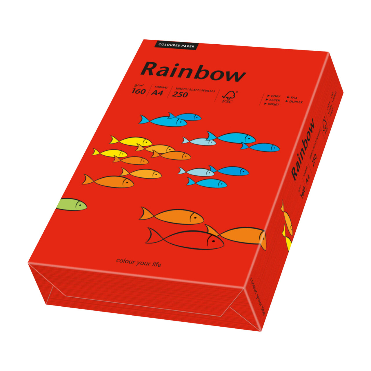 Rainbow kulørt kopiappir 160 g. A4 rød 28 250 ark