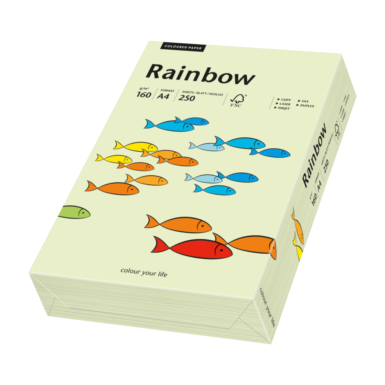 Rainbow kulørt kopipapir 160 g. A4 lys grøn 72, 250 ark