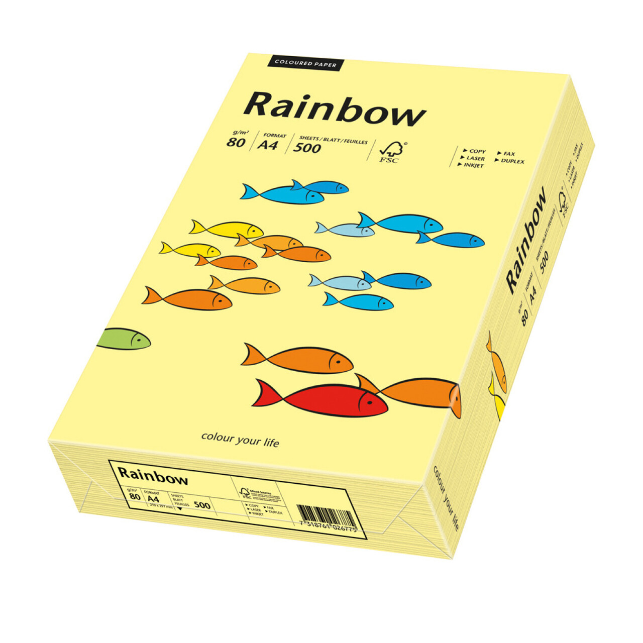 Rainbow kulørt kopipapir 80 g. A4 lys gul 12