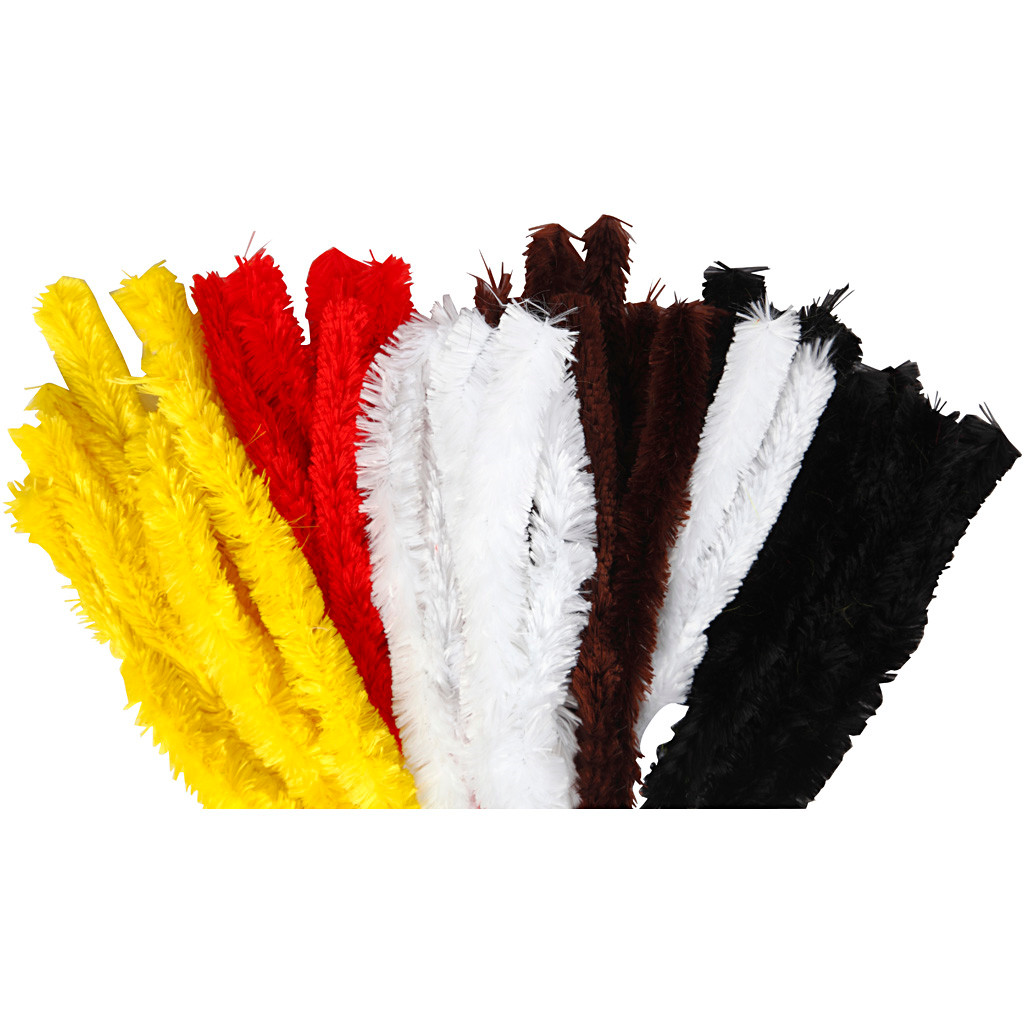 Chenille, tykkelse 30 mm, L: 40 cm, ass. farver, 4