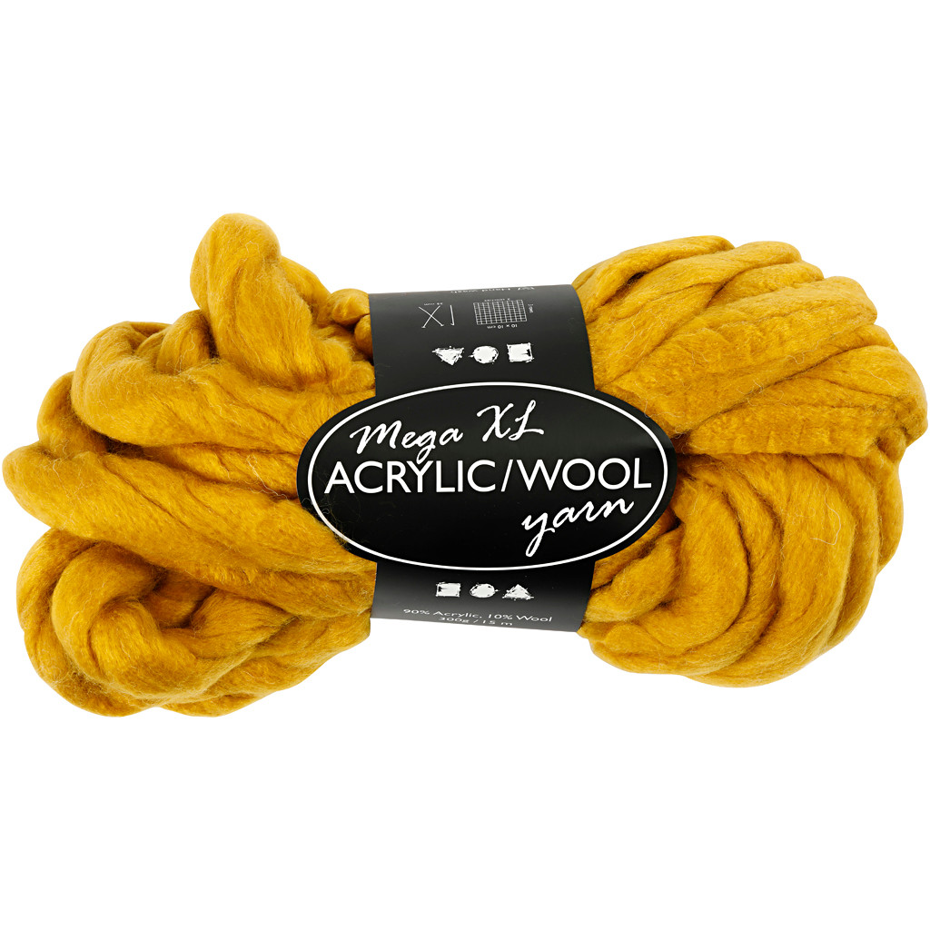 XL kæmpegarn af akryl/uld, L: 15 m - Mørk gul, mega, 300 gram