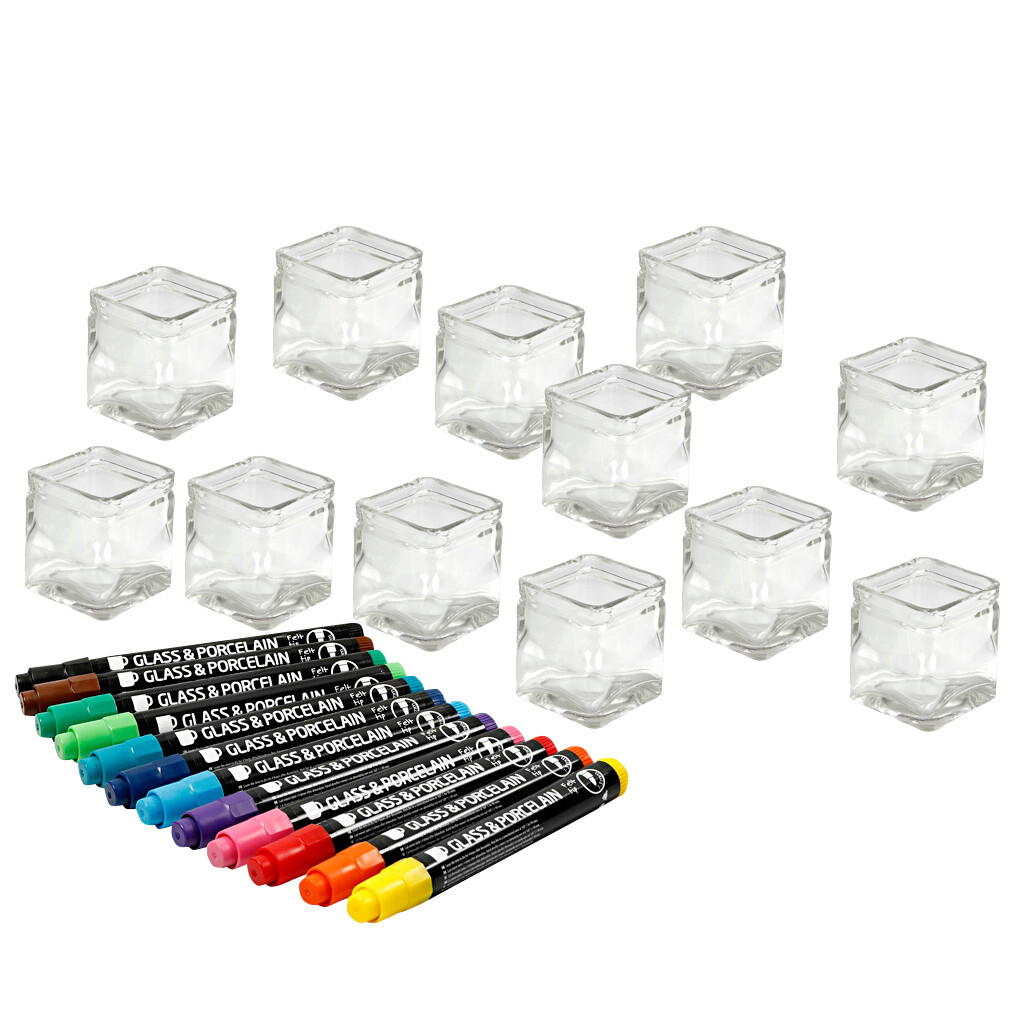 Firkantet Lysglas Med Porcelænstusch 1 Sæt 72 Stk.