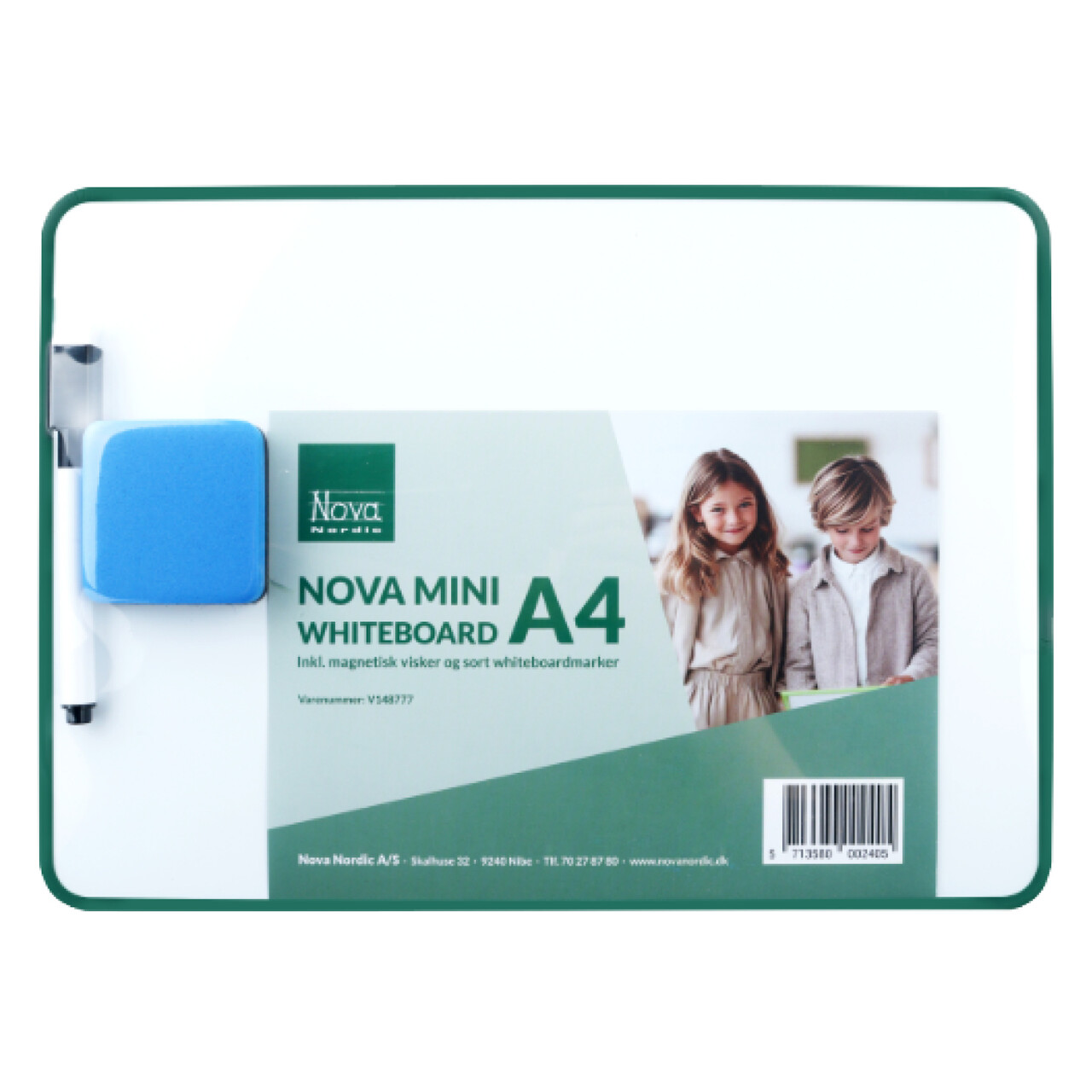 Nova mini magnetisk whiteboardtavle A4 m/visker og sort marker
