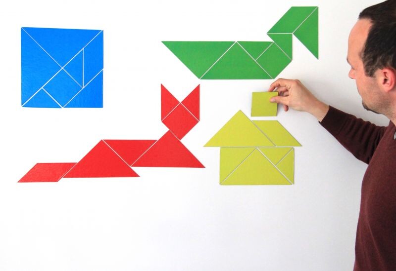 Tangram magnetisk sæt i 4 farver til tavle (28 stk)