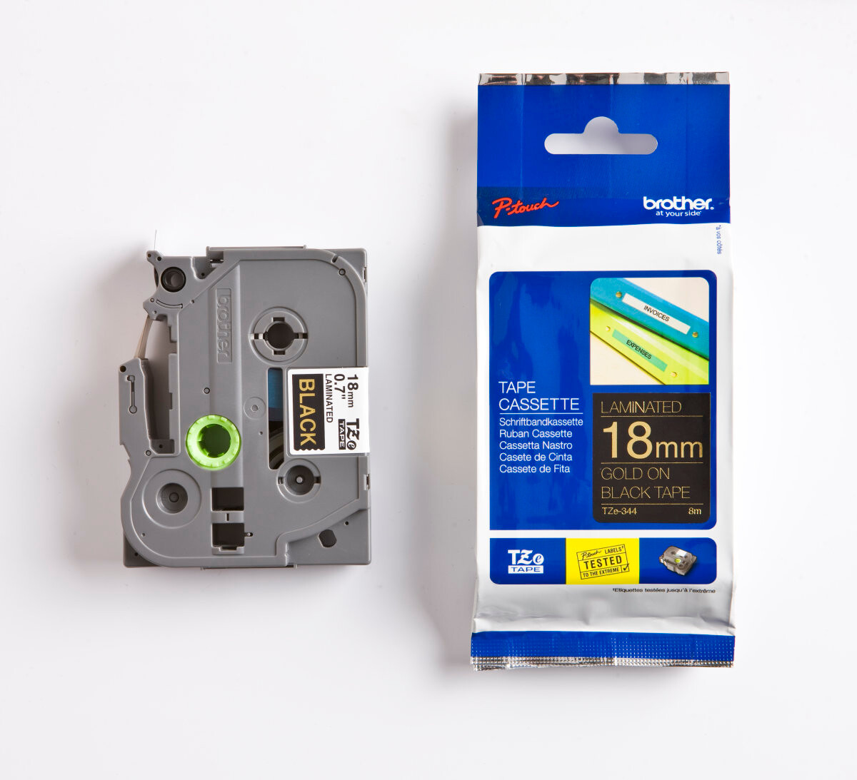 Brother labeltape TZE344 18mm Guld/Sort