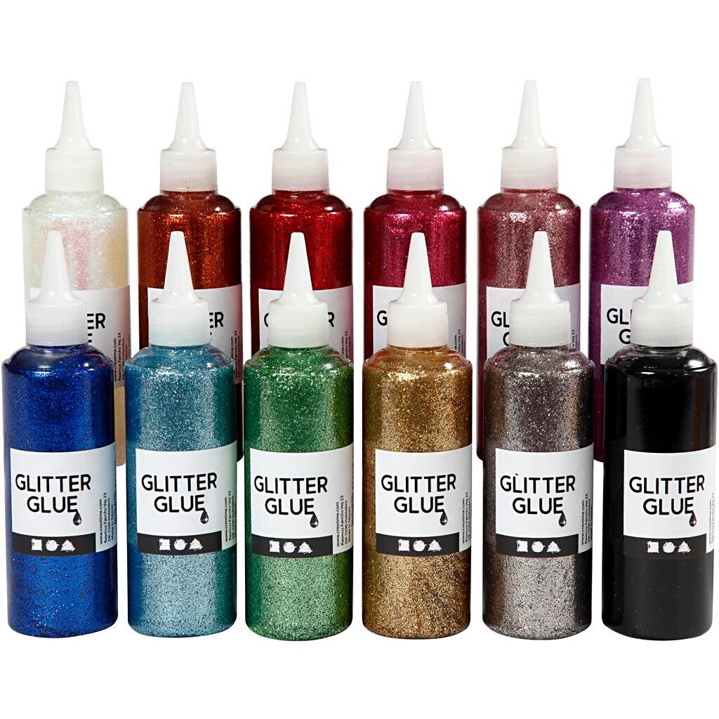 Billede af Glitterlim, ass. farver, 12x118ml