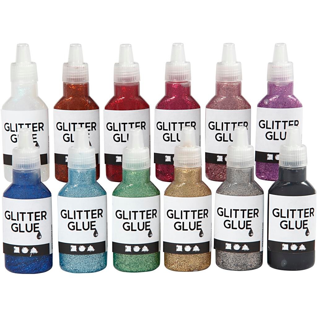 Billede af Glitterlim, ass. farver, 12x25ml
