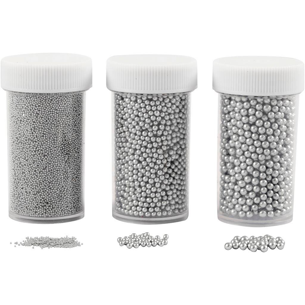 Mini Glaskugler - Str. 0,6-0,81,5-23 Mm, Sølv