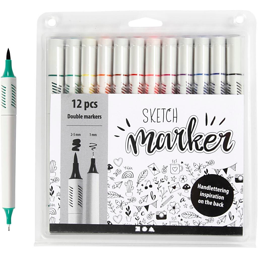 Sketch Marker, stregtykkelse: 1+2-5 mm, ass. farve billede