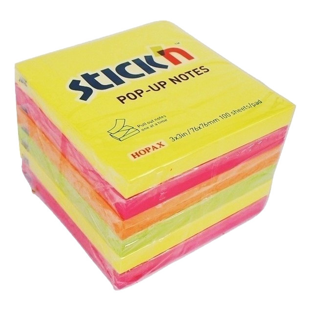 Stick'N Z-fold notes - 76 x 76 mm, 6 blk, Neon billede