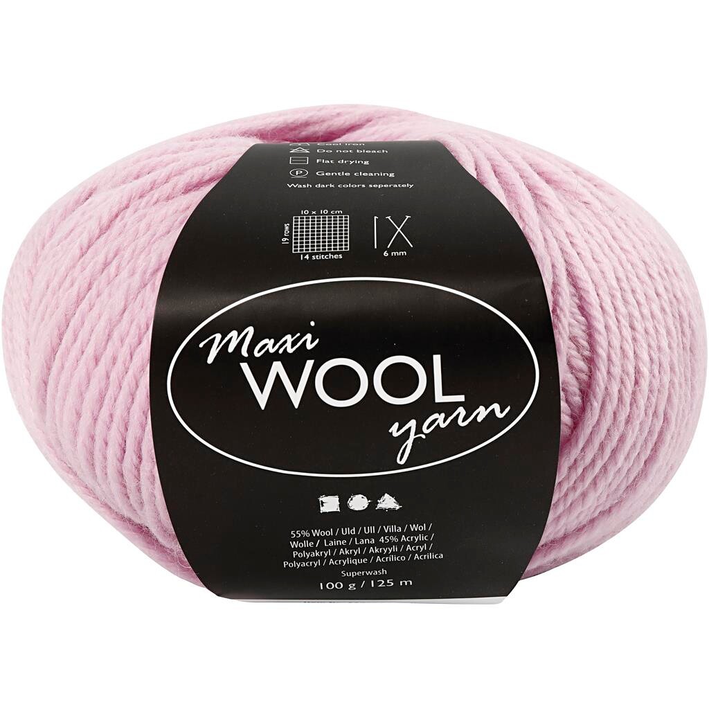 Maxi Wool uldgarn, L: 125 m, sart rosa, 100g billede