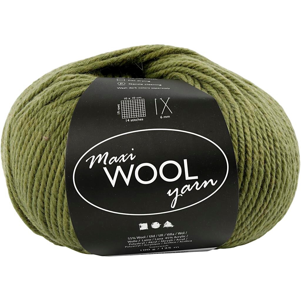Maxi Wool uldgarn, L: 125 m, olivengrøn, 100g billede